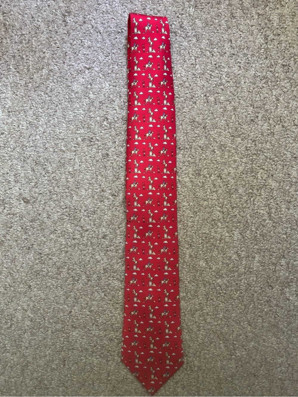 Hermès Red Equestrian Motif Silk Tie